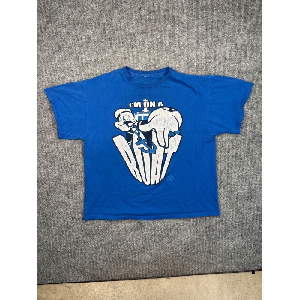 Popeye I'm On A Boat Graphic T-Shirt Mens XL Blue Distressed Anchor Sailor Tee